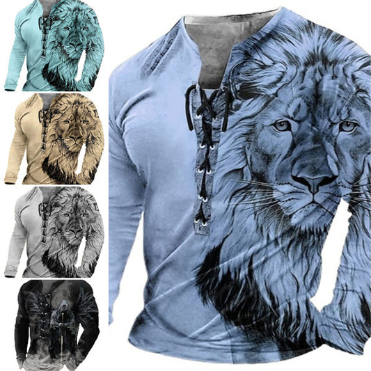 🦁🦁Męski, swobodny T-shirt z długim rękawem i nadrukiem 3D