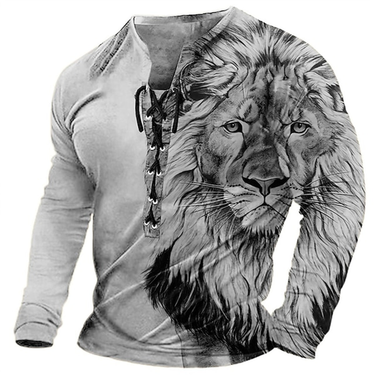 🦁🦁Męski, swobodny T-shirt z długim rękawem i nadrukiem 3D